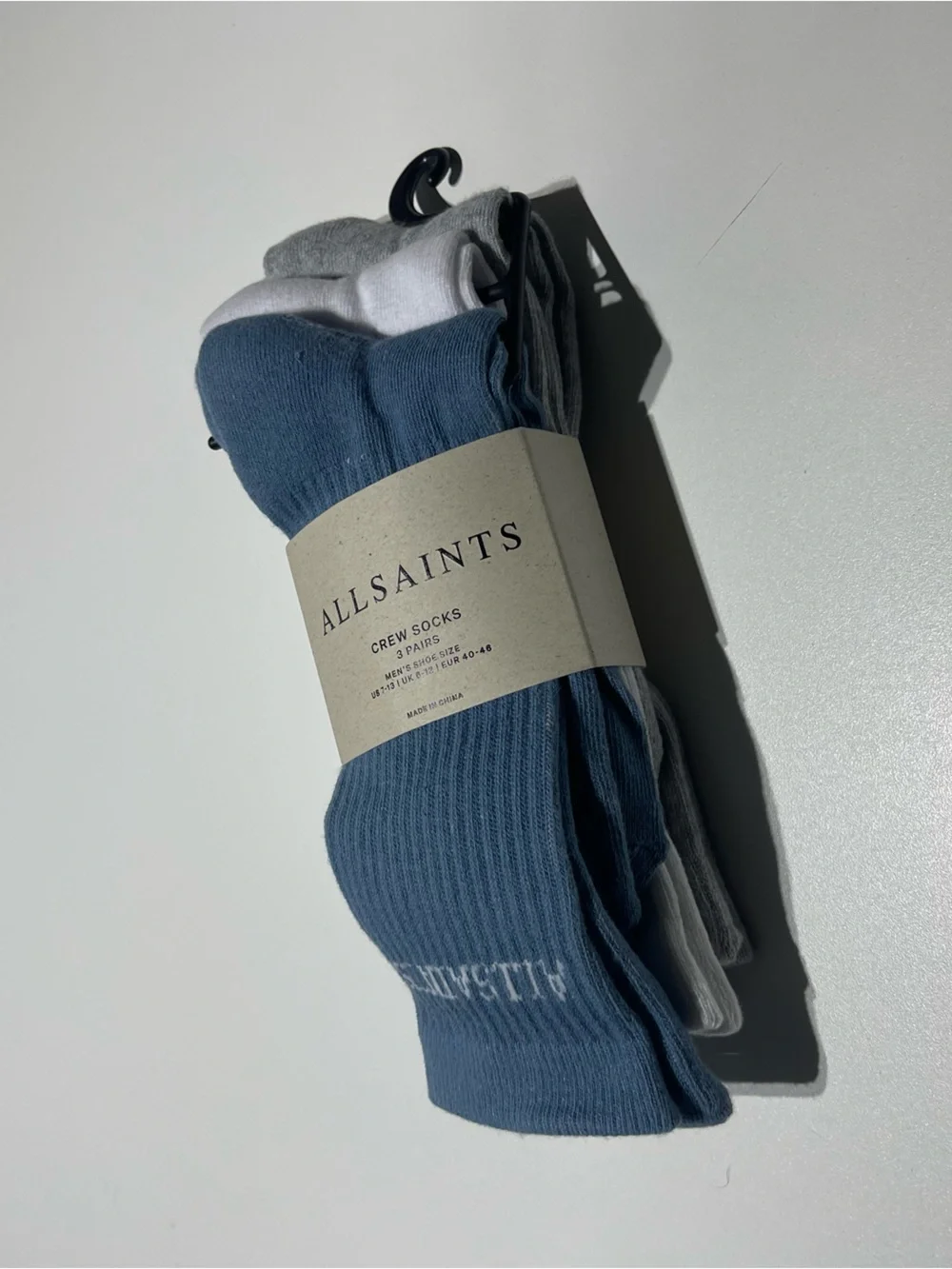 Allsaints crew socks Pack of Three NWT cotton polyester blue gray white